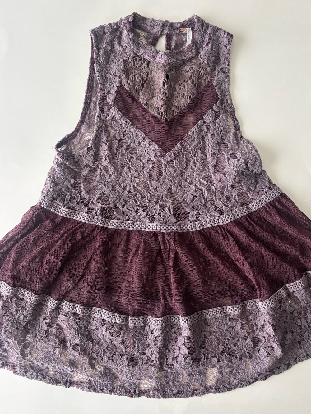 Free People Lace Overlay Sleeveless Babydoll Top in Lavender and Plum